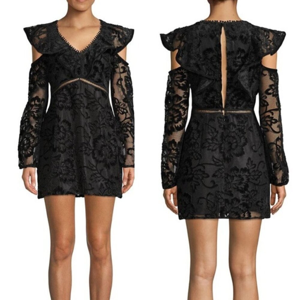 New! Red Carter Black Cold Shoulder Lace Mini Dress Size XS 41397